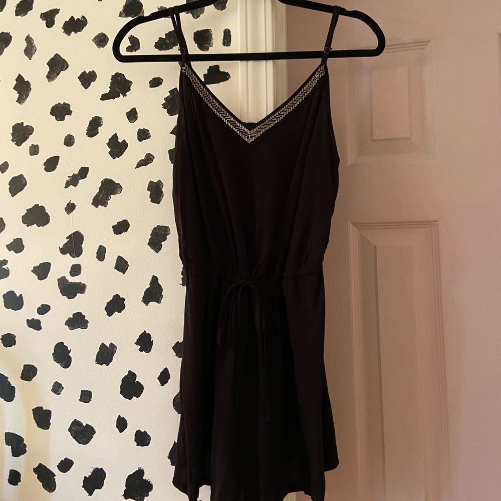 Black Beaded V-Neck Sinched Romper